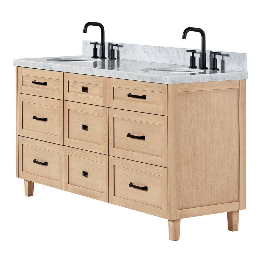 Ariel Monrow 67 Inch Double Oval Sink Bathroom Vanity With Italian Carrara Marble Countertop