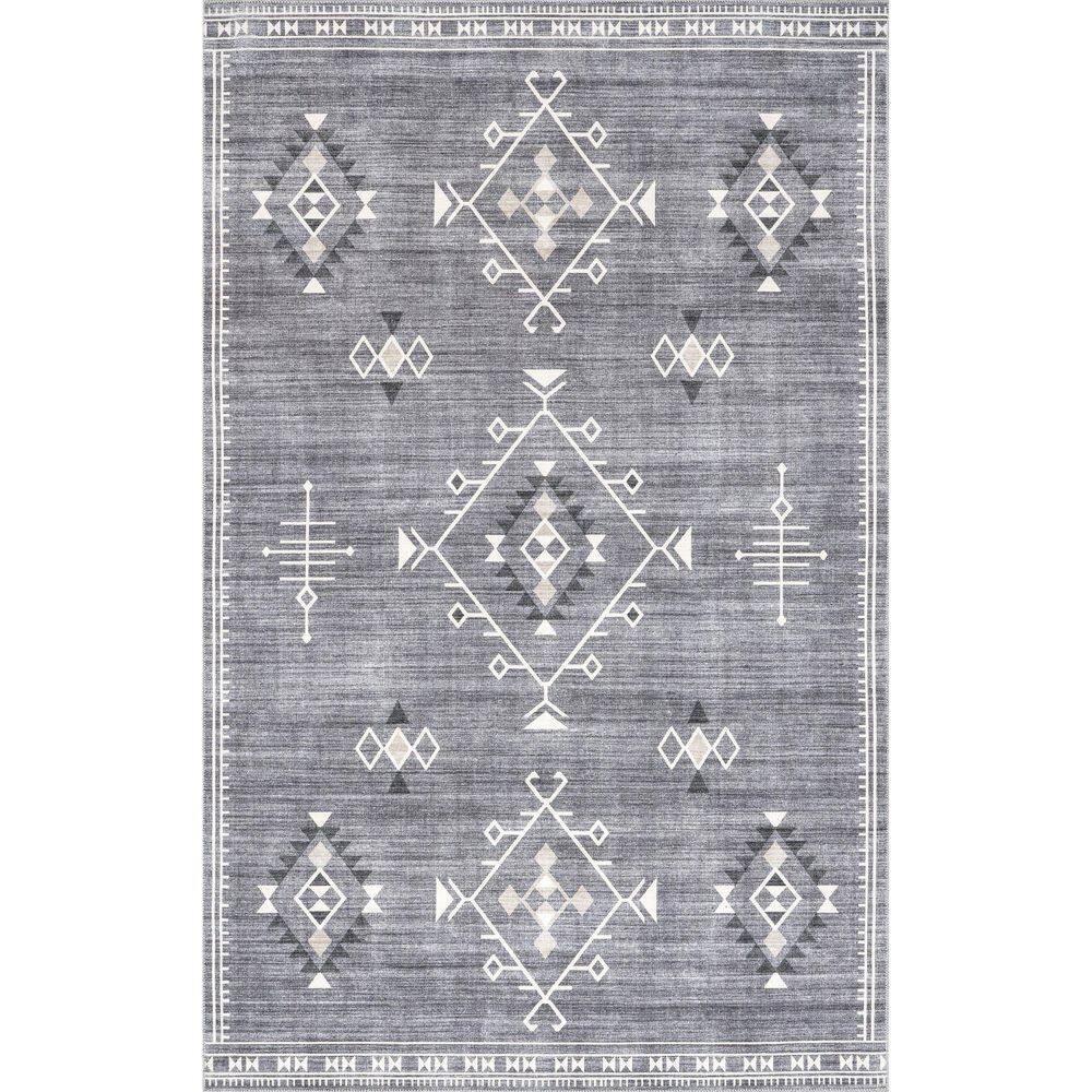 Nuloom Evalyn Diamond 8x10 Machine Washable Indoor Area Rug for Living Room Bedroom Dining Room Kitchen, Grey/Ivory