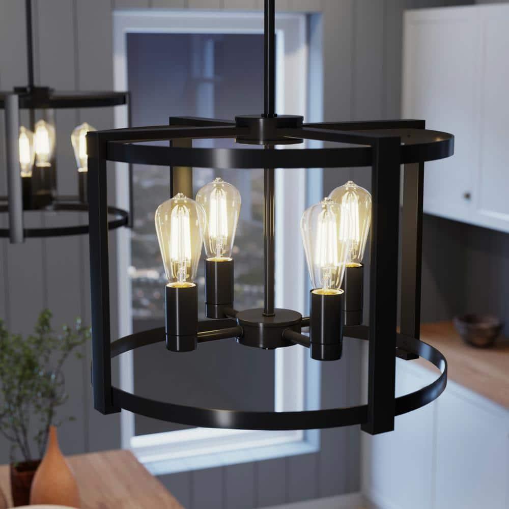 18" 4-Light Astwood Chandelier Black - Hunter Fan: Modern Metal Ceiling Fixture, UL Listed, Dimmable