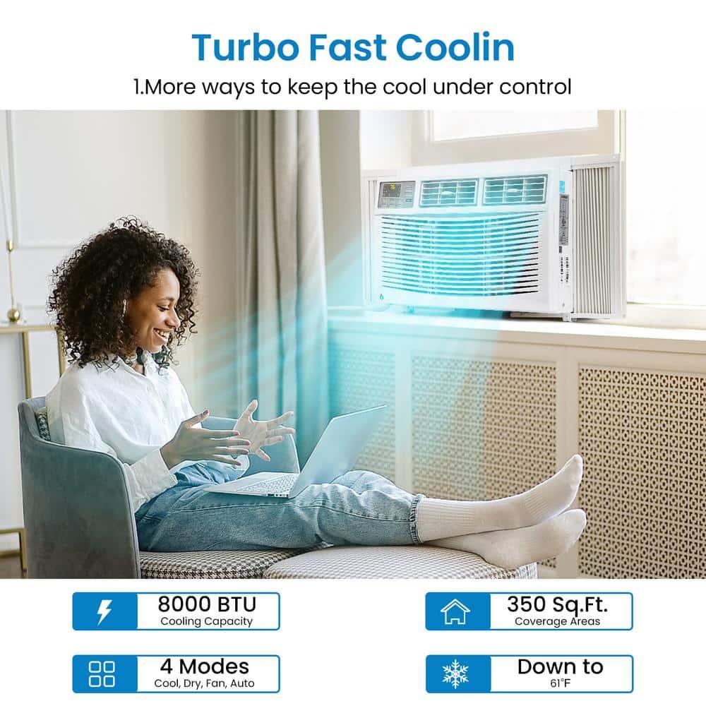 8,000 BTU (DOE) 115 Volts Window Air Conditioner Cools 350 sq. ft. with Remote and APP Control in White