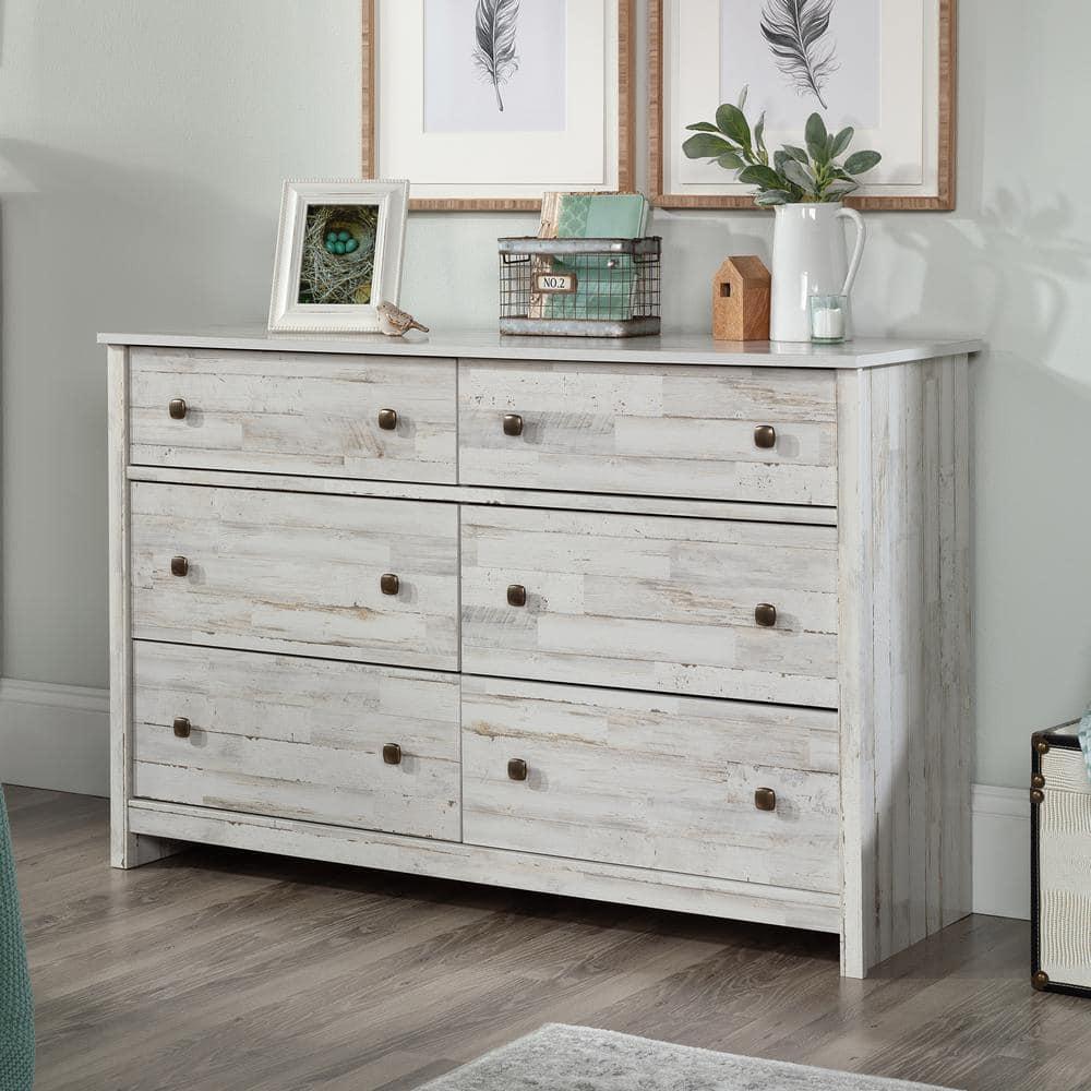 River Ranch 6 Drawer Dresser White Plank - Sauder: Modern Storage Solution for Adult Bedroom
