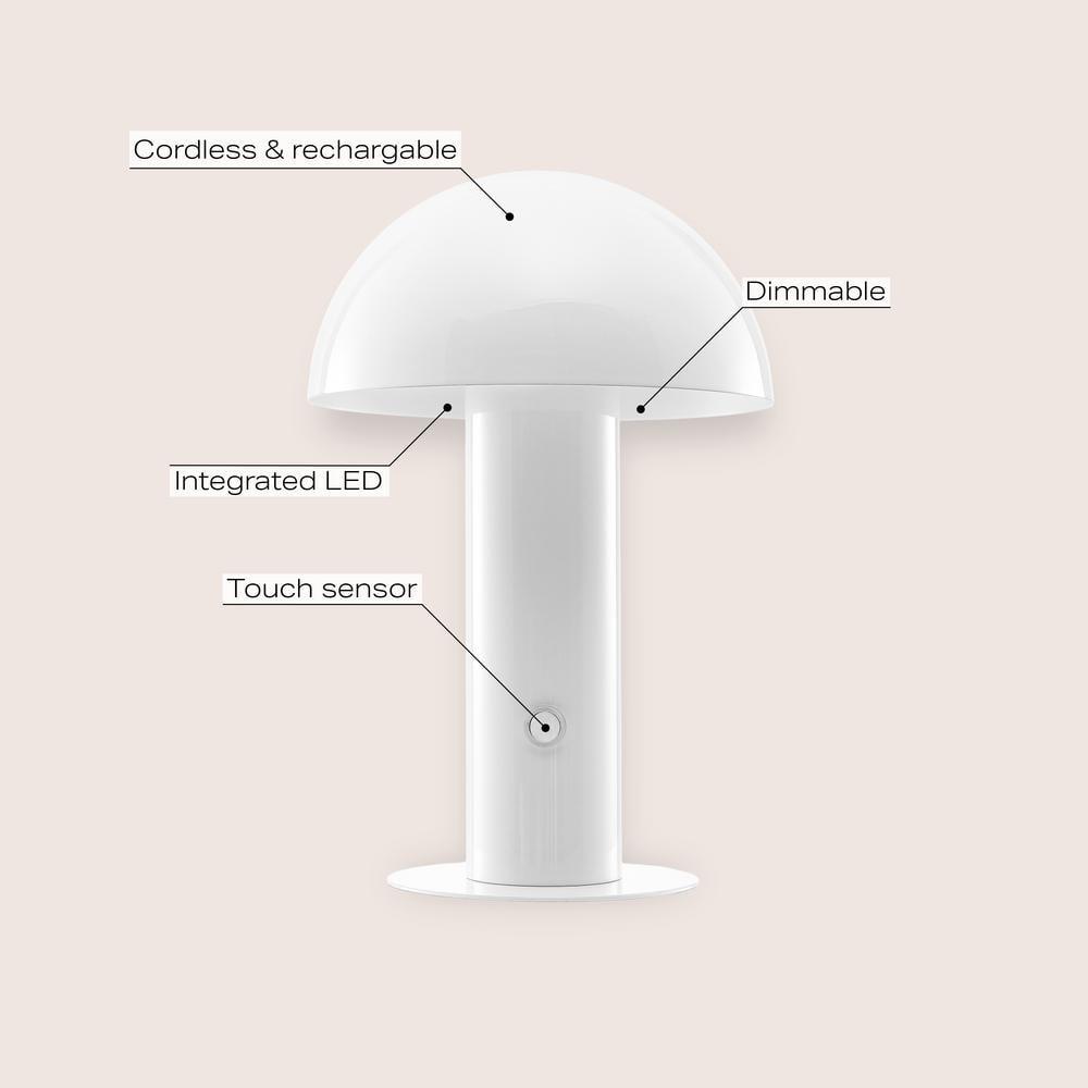 JONATHAN Y JYL7115B Boletus 10.75" Contemporary Bohemian Rechargeable/Cordless Iron Integrated Portable LED Mushroom Table Lamp, Modern, Coastal for living room, dinning room, bedroom, White