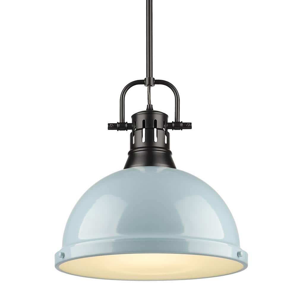 Golden Lighting Duncan 1-Light Large Pendant in Matte Black with Seafoam