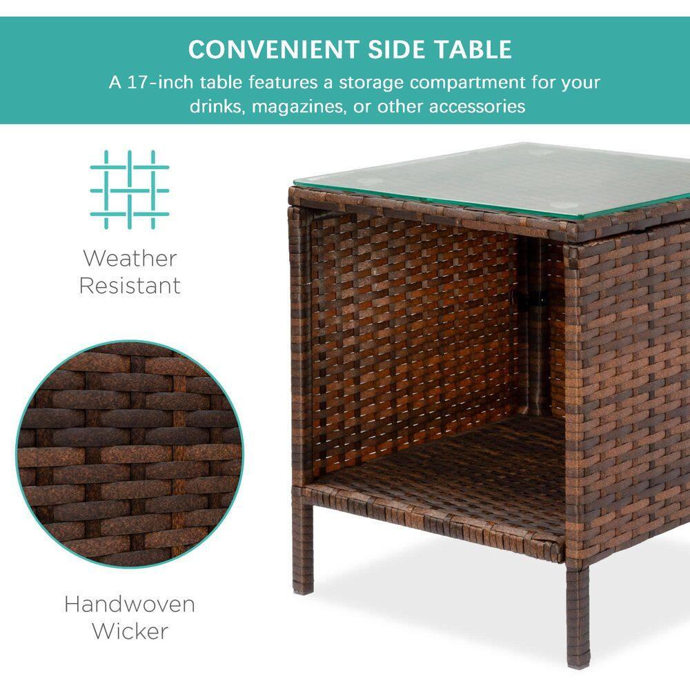 Best Choice Products 3-Piece Outdoor Wicker Conversation Patio Bistro Set, w/ 2 Chairs, Table - Brown/Tan