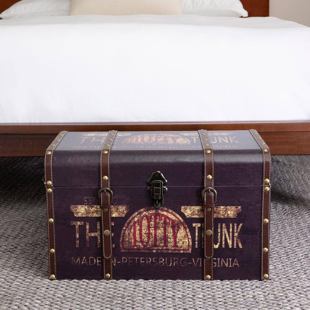 Household Essentials Large Decorative Trunk Green/Black: Multicolored Storage Trunk for All Ages, 22" Width