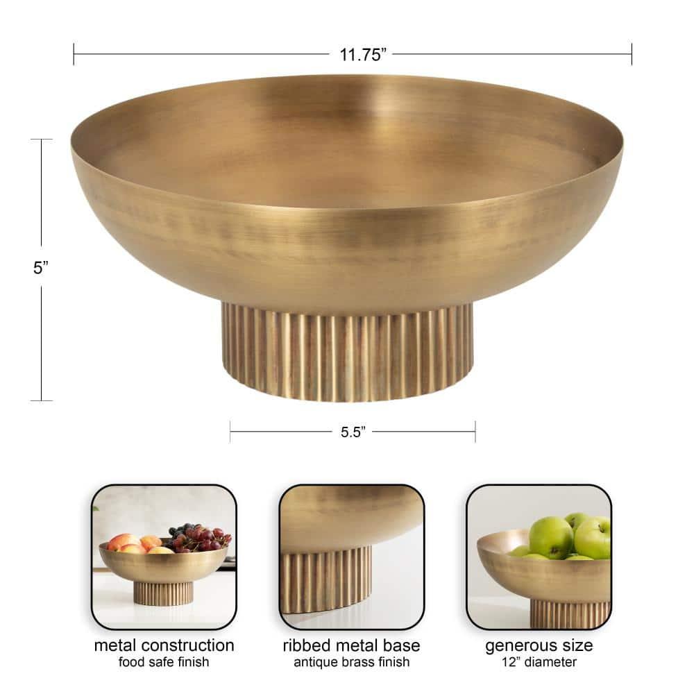 Kate and Laurel Rooks Ribbed Metal Bowl, 12x12x5, Gold