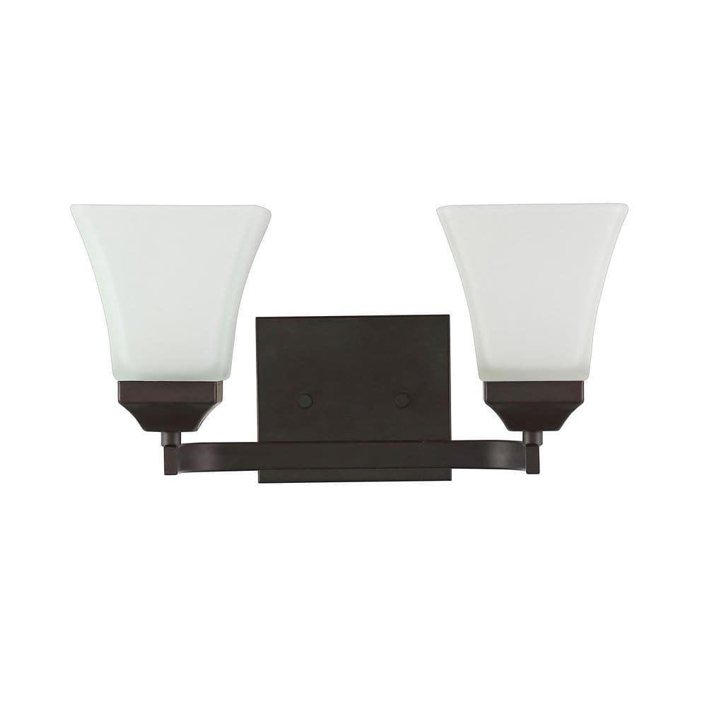 Staunton 15 in. 2-Light Iron/Glass Modern Cottage LED Vanity Light, Oil Rubbed Bronze