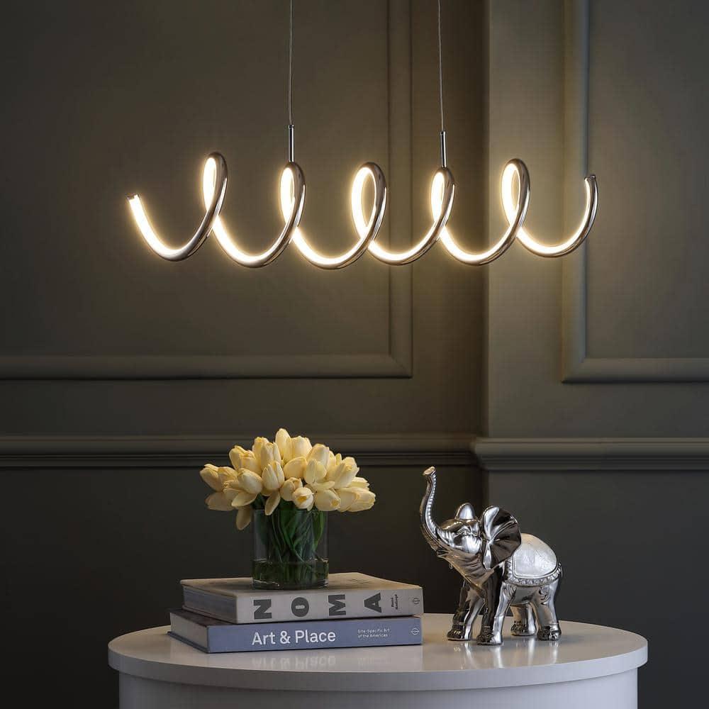 Ali 31" Dimmable Adjustable Integrated LED Metal Linear Pendant, Chrome