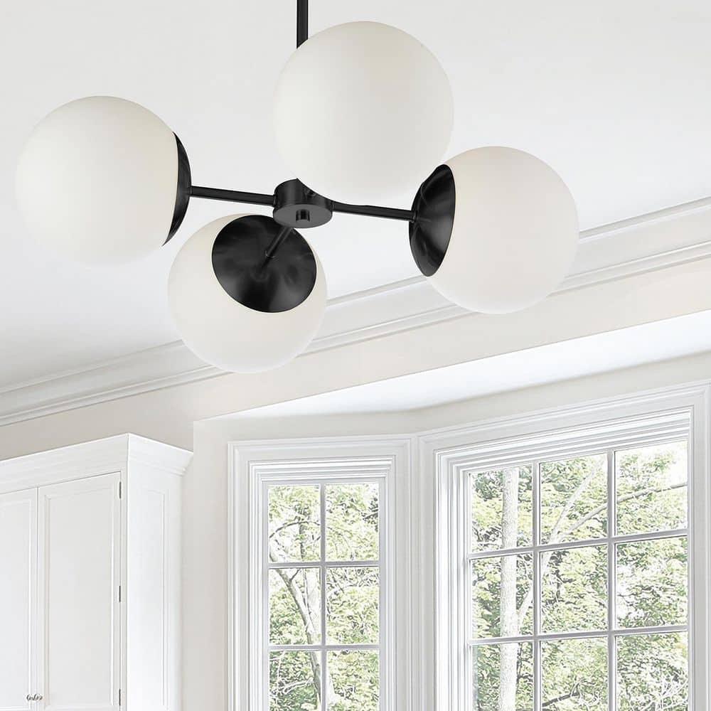 Dainolite  Dayana 4 Light Transitional Matte Black Luxury Globe Chandelier
