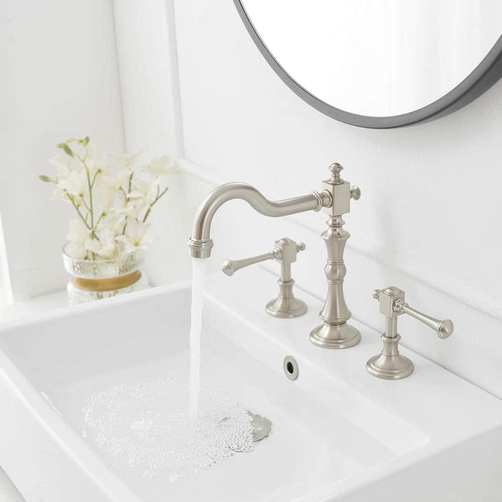 8 in. Widespread Double Handle Low Arc Bathroom Faucet with Drain Kit, Easy to Install, Drip Free in Brushed Nickel