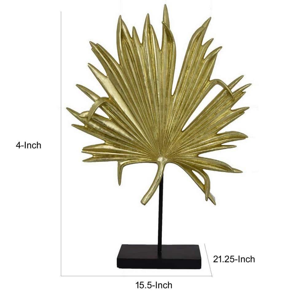 Benjara Menny 21 Inch Palm Leaf Resin Decorative Sculpture, Resin Gold Finish