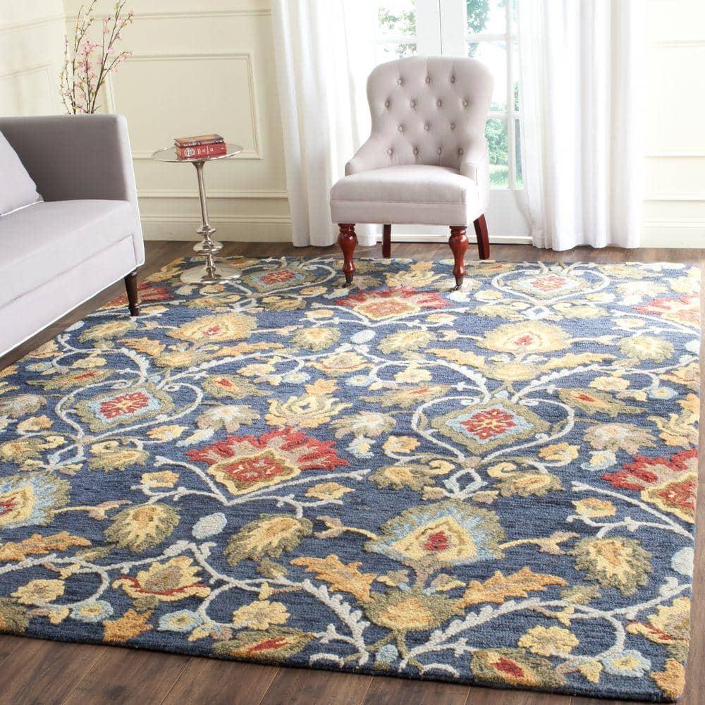 SAFAVIEH Blossom Lennon Floral Wool Area Rug, Navy/Multi, 10' x 14'