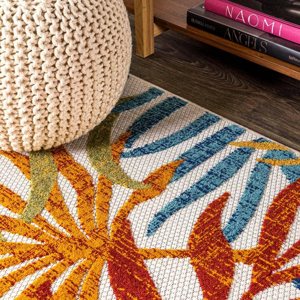 JONATHAN Y Tropics Palm Leaves Indoor/Outdoor Cream/Orange 5 ft. x 8 ft. Area Rug