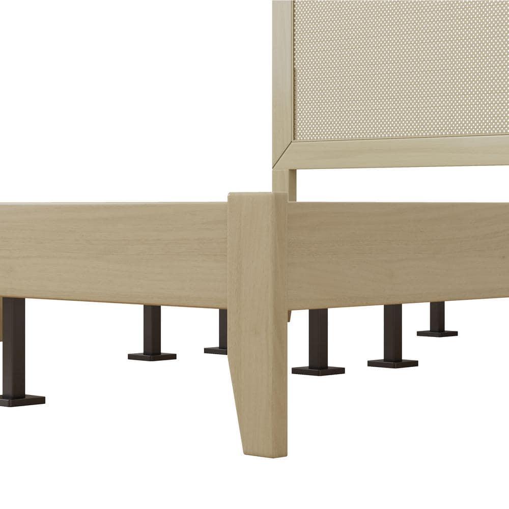 Christopher Knight Home Eudoca Rubber Wood Platform Bed with Rattan Woven Headboard, Natural, King