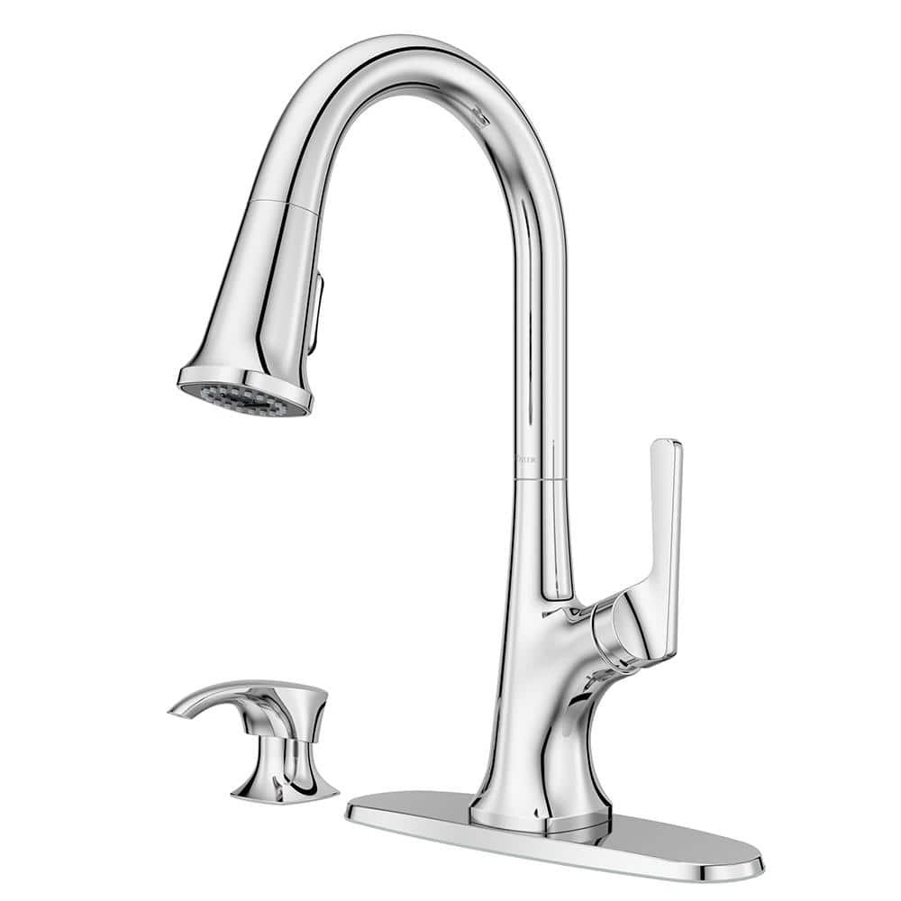Pfister Ridgeline Kitchen Faucet with Pull Down Sprayer and Soap Dispenser, Single Handle, High Arc, Polished Chrome Finish, F5297RGC