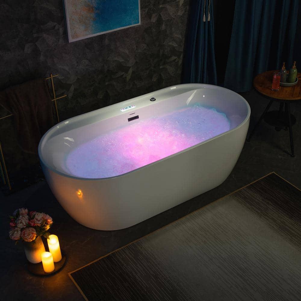 72" x 35-3/8" Whirlpool and Air Bath Heated Soaking Combination Tub with Wide Rim, LED Control Panel