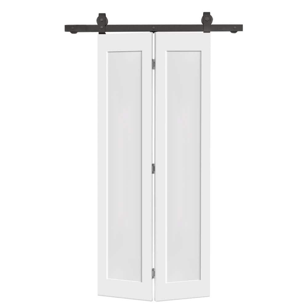 Calhome 1 Panel Shaker Composite Bi-Fold Door with Sliding Barn Door Hardware Kit