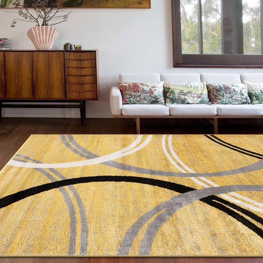 World Rug Gallery Contemporary Abstract Circles Design 3'3" x 5'  Yellow Area Rug