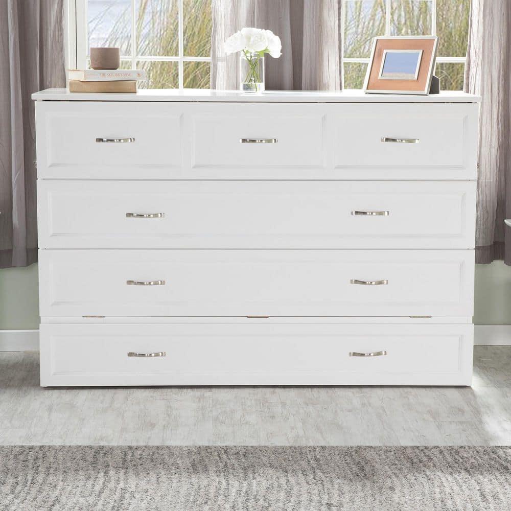 Queen Deerfield Murphy Bed Chest with Charging Station White - AFI: Space-Saving, Fold-Out Mattress, Elegant Design