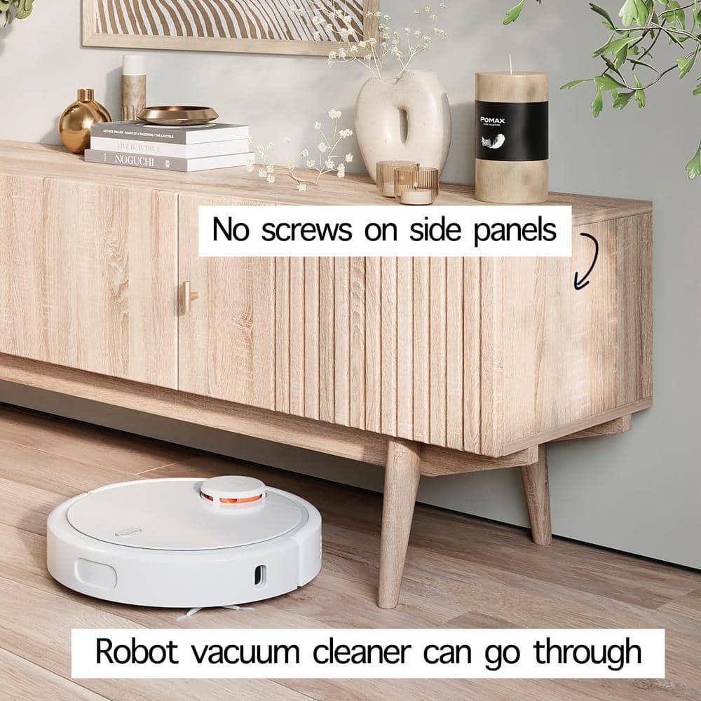 Living Skog  Chelsea Brown TV Stand Fits for TV's up to 65 in. with Slatted Design and Wood Legs Beige Matte Laminate, MDF