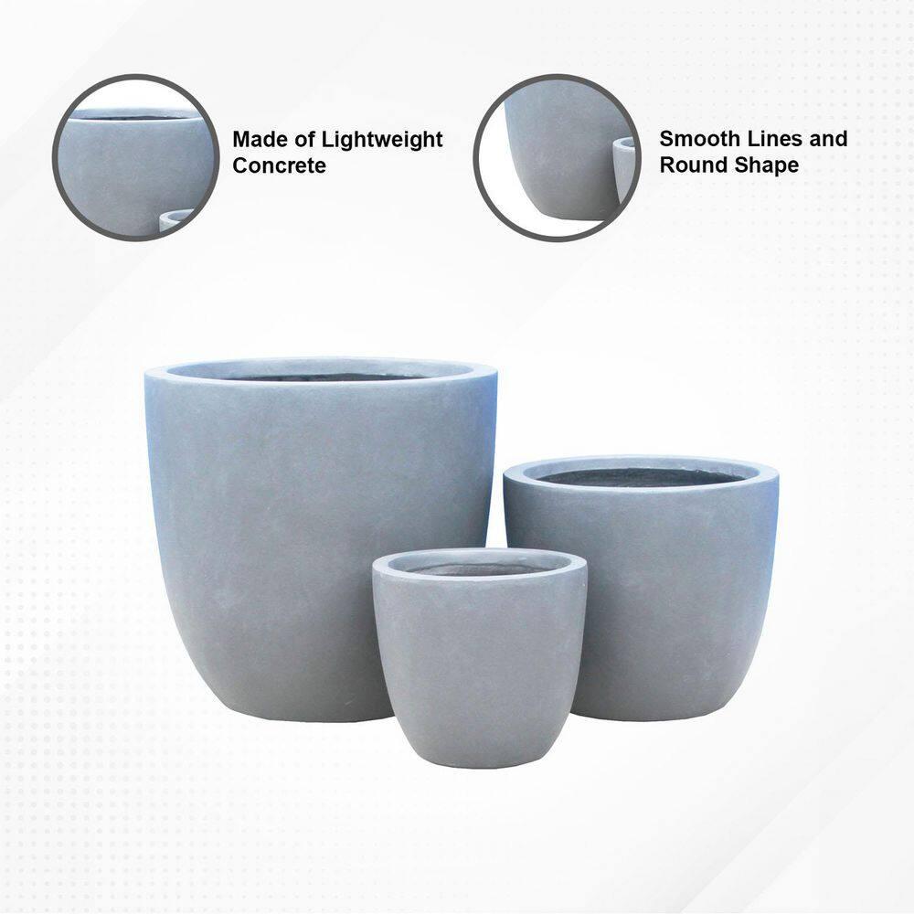 Set of 3 17" Kante Seamless Concrete Planters for Patio & Garden - Rosemead Home & Garden, Inc.
