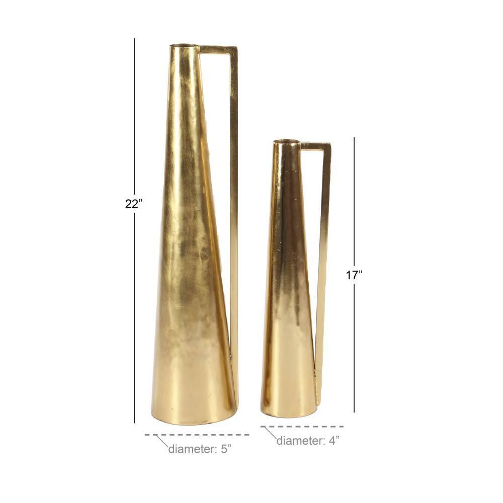 Olivia & May Set of 2 Modern Tapered Iron Pitcher Vases Gold: Luxury Glam Decor, Amphora Style, Tabletop Display