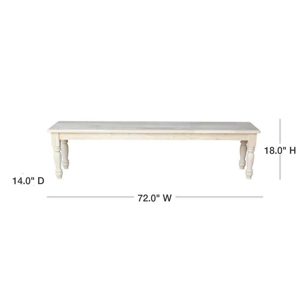 72" Shaker Style Bench with Turned Legs Unfinished - International Concepts: Solid Wood, Entryway Seating