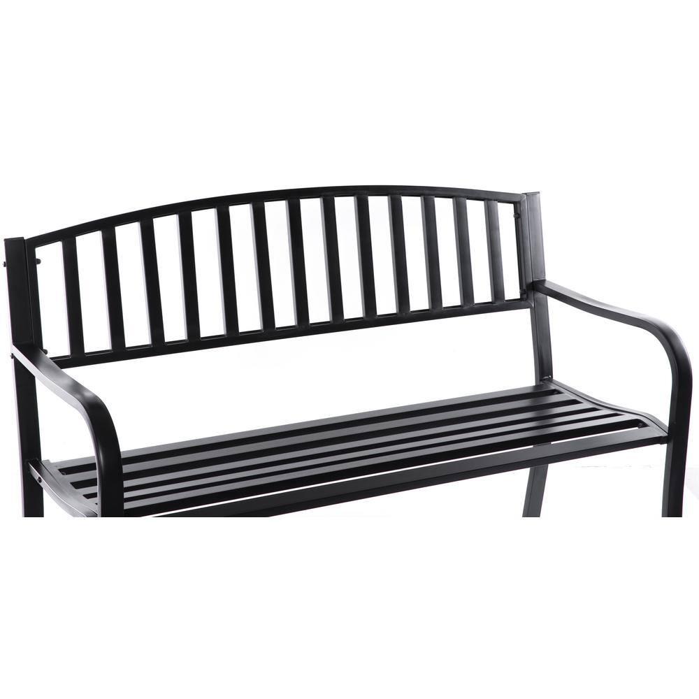 Steel Garden Park Bench Cast Iron Frame Patio Lawn Yard Decor, Black Seating Bench for Yard, Patio, Garden, Balcony, and Deck