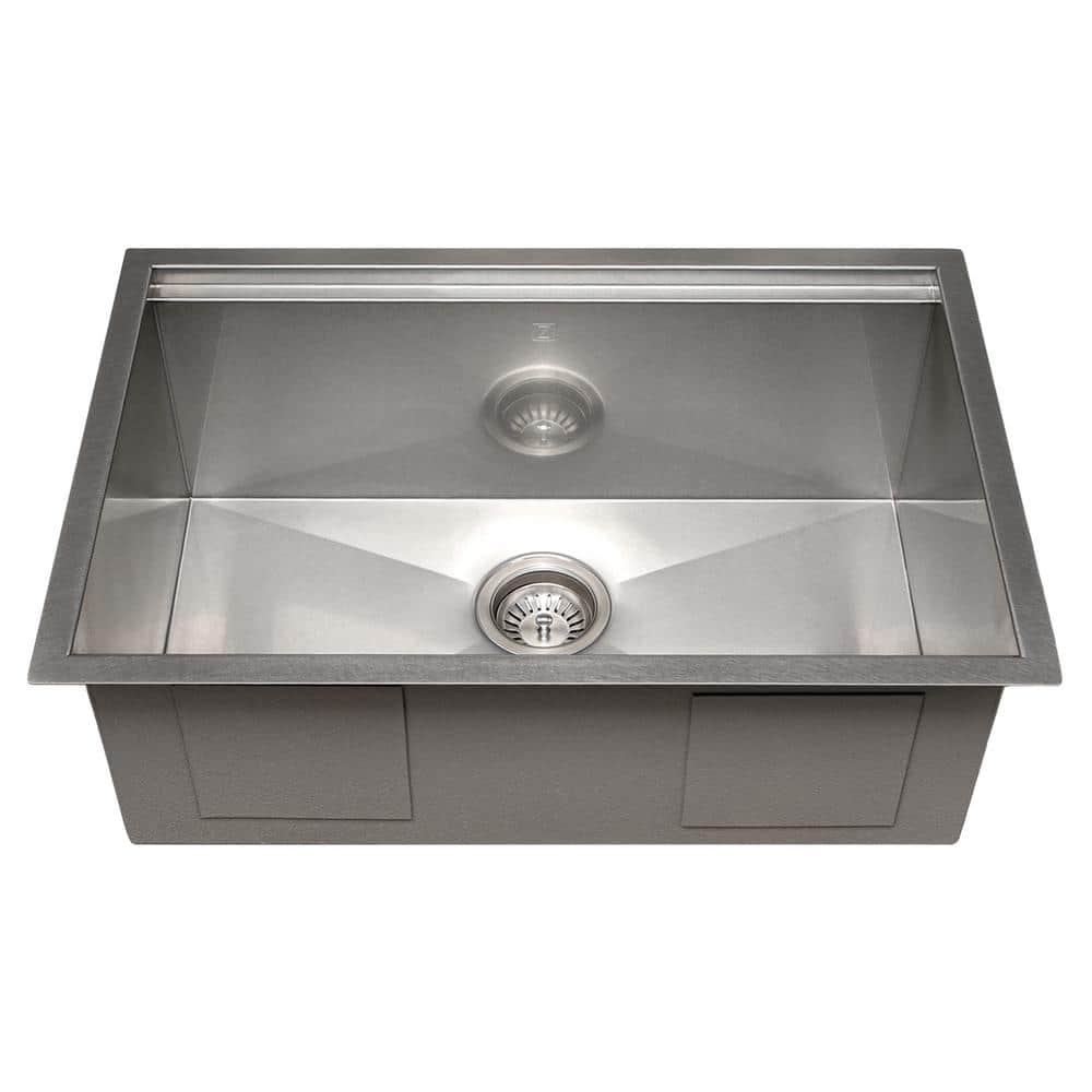 ZLINE 27 in. Garmisch Undermount Single Bowl DuraSnow Stainless Steel Kitchen Sink W/ Bottom Grid & Accessories (SLS-27S)