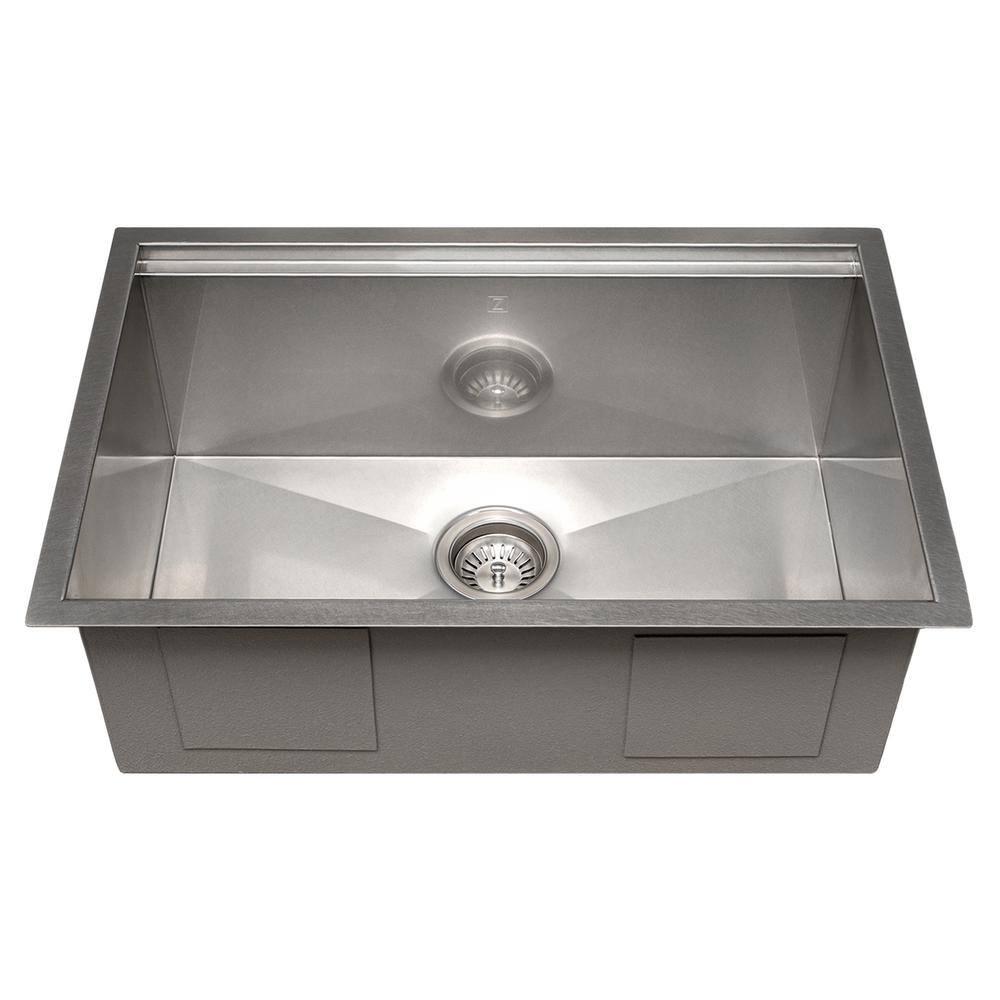 ZLINE 27 in. Garmisch Undermount Single Bowl DuraSnow Stainless Steel Kitchen Sink W/ Bottom Grid & Accessories (SLS-27S)