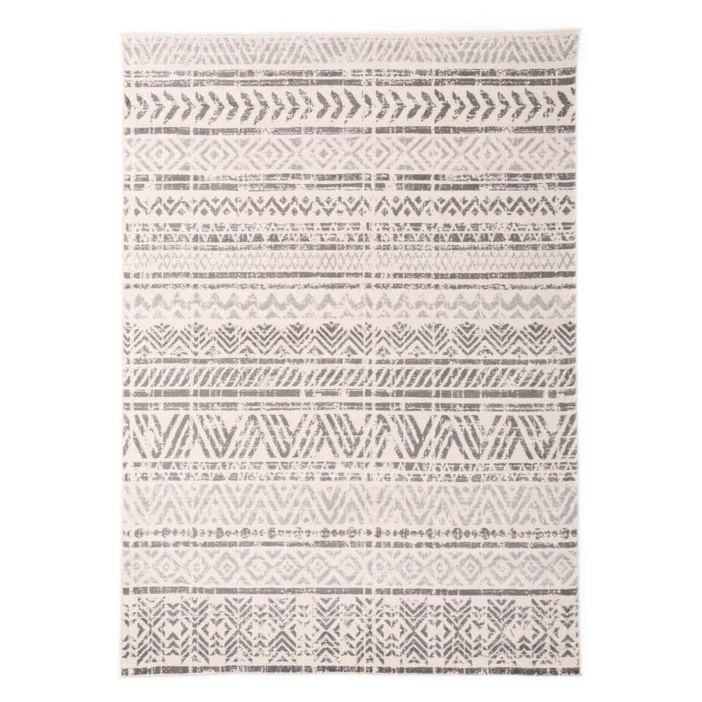 World Rug Gallery Geometric Distressed Bohemian Gray 6'6" x 9' Area Rug