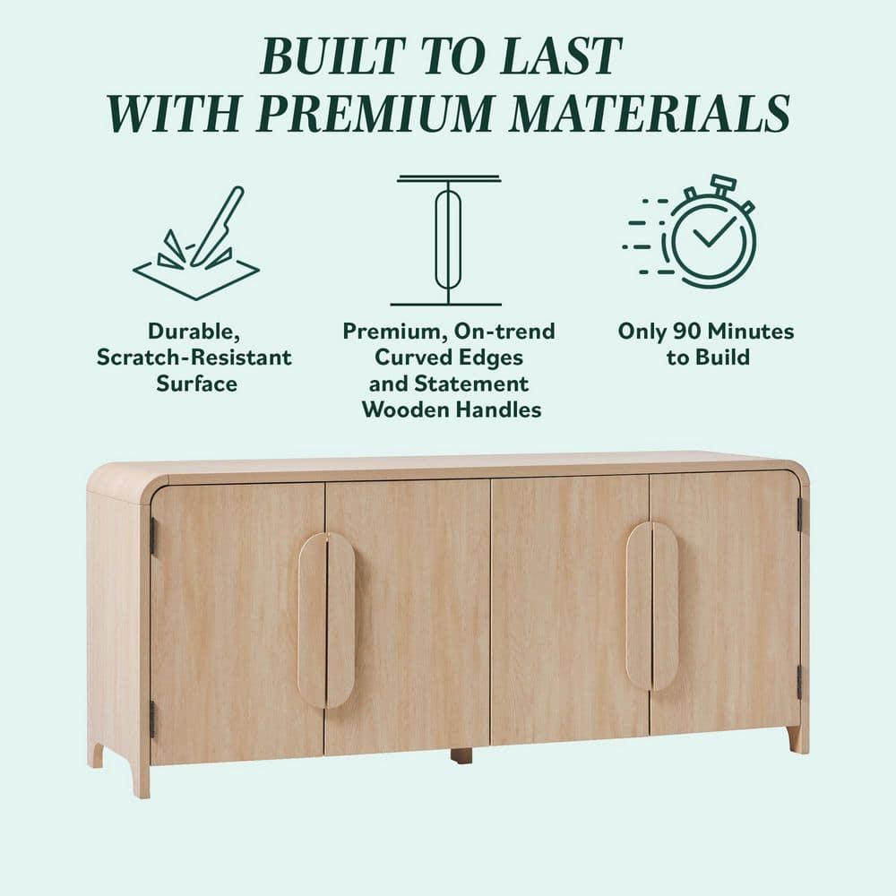 Modern Curved 70" Buffet Sideboard and TV Stand for up to 80" TV Coastal Oak