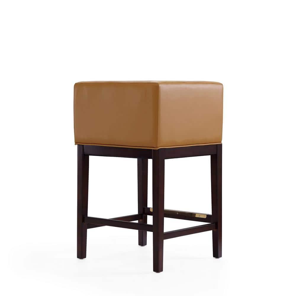 Set of 3 Kingsley Upholstered Beech Wood Counter Height Barstools Camel - Manhattan Comfort