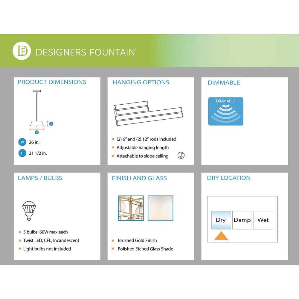 94585-BG-Designers Fountain-Cowen - 5 Light Chandelier     -Traditional Installation