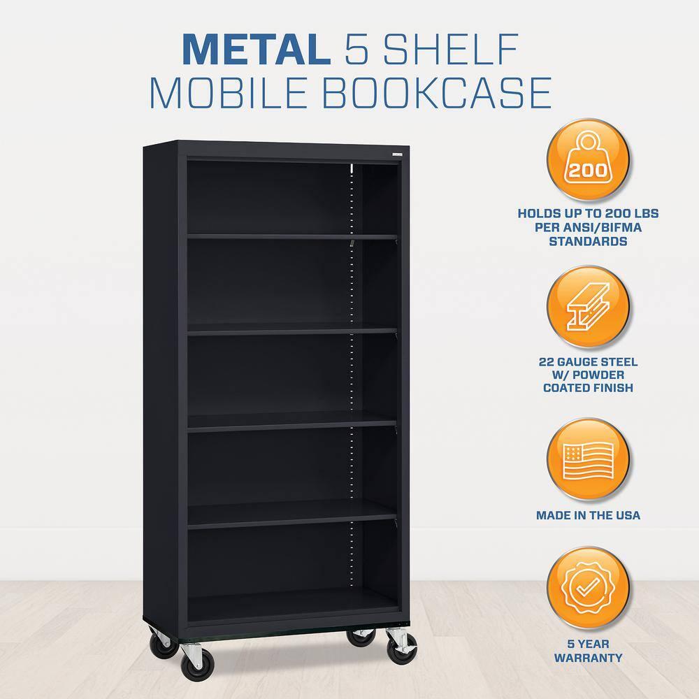 Sandusky Lee 36" W x 18" D x 78" H Steel Mobile Bookcase with 4 Adjustable Shelves by Sandusky