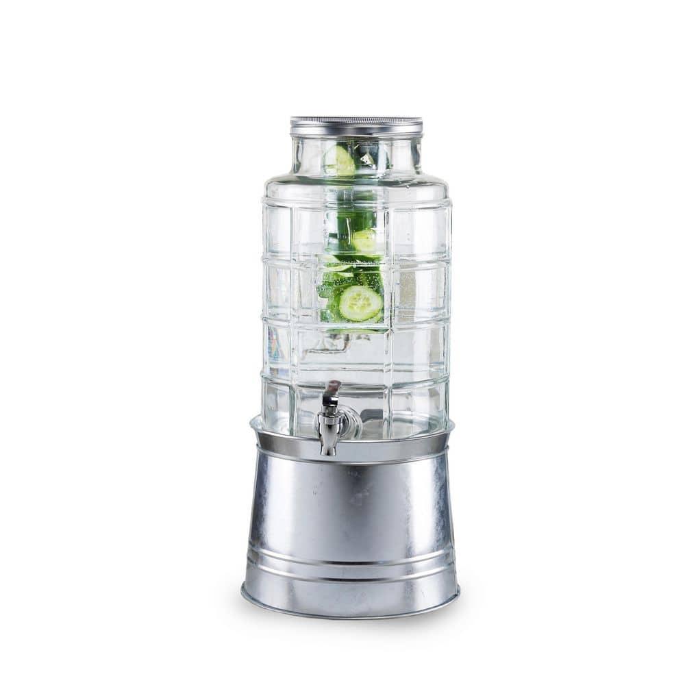 Clear Glass Beverage Dispenser with Galvanized Base and Infuser
