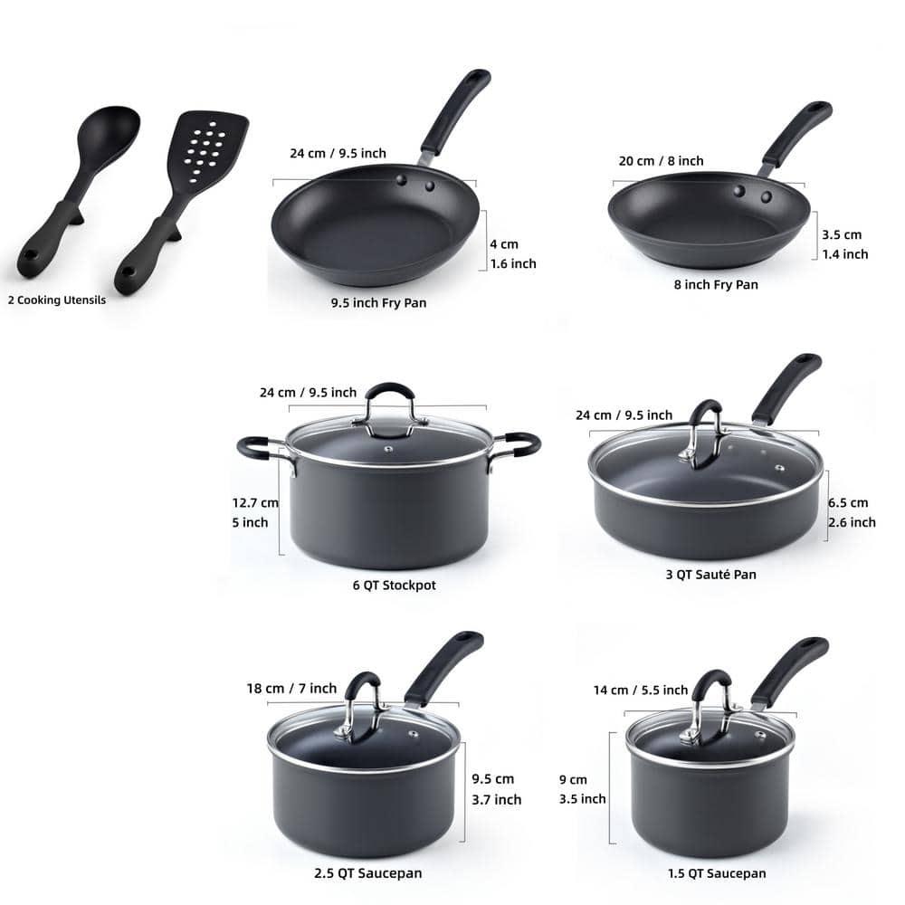 Cook N Home Professional Hard Anodized Pots and Pans Set Nonstick, Kitchen Cookware Set, Black