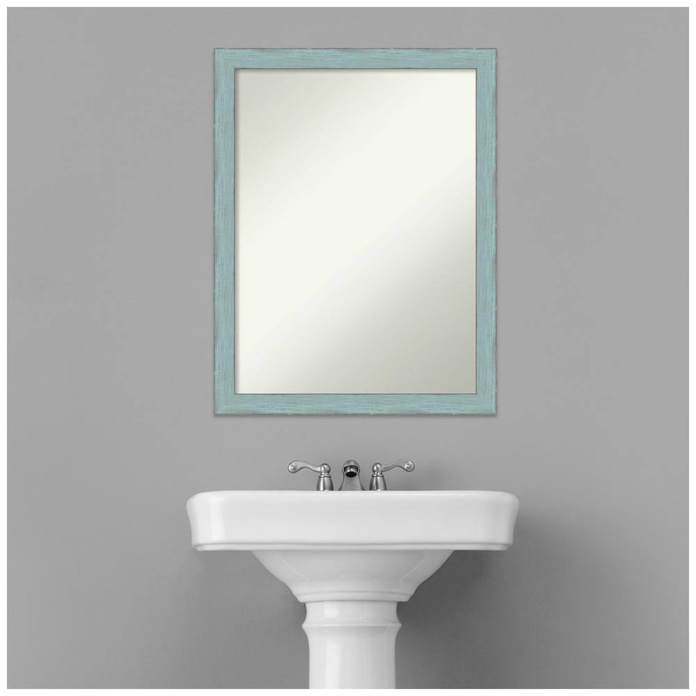 20" x 26" Non-Beveled Sky Blue Rustic Wood Bathroom Wall Mirror - Amanti Art: Rectangle Vanity Decor with Mounting Hardware