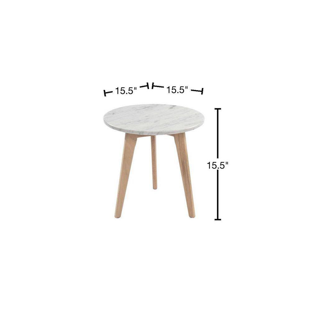 15 in. Cherie Round Italian Carrara White Marble Table with Oak Legs