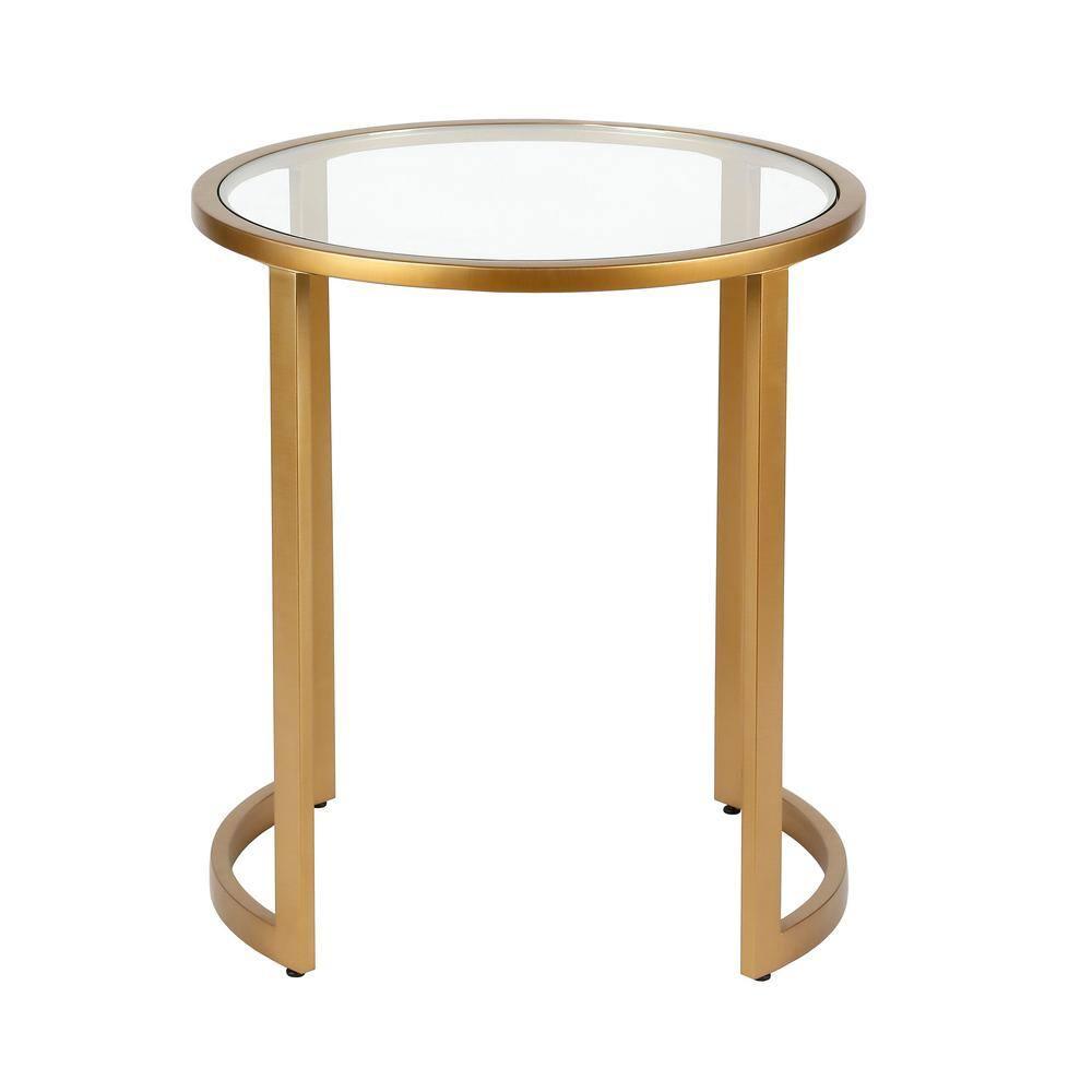 Evelyn&Zoe Mitera 20" Wide Round Side Table, Brass
