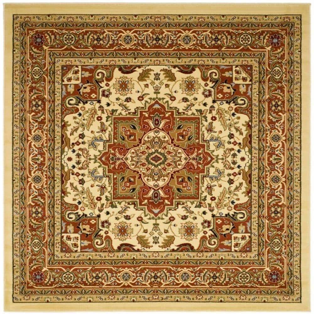 Lyndhurst Heriz LNH330 Power Loomed Area Rug - Ivory/Rust - 8'x8' - Safavieh
