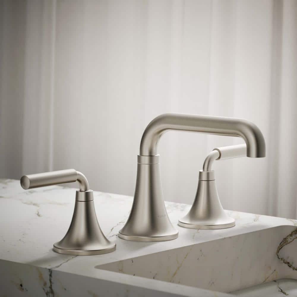 Tone Widespread Bathroom Sink Faucet, Three-Hole Bathroom Faucet with Clicker Drain, 1.2 GPM