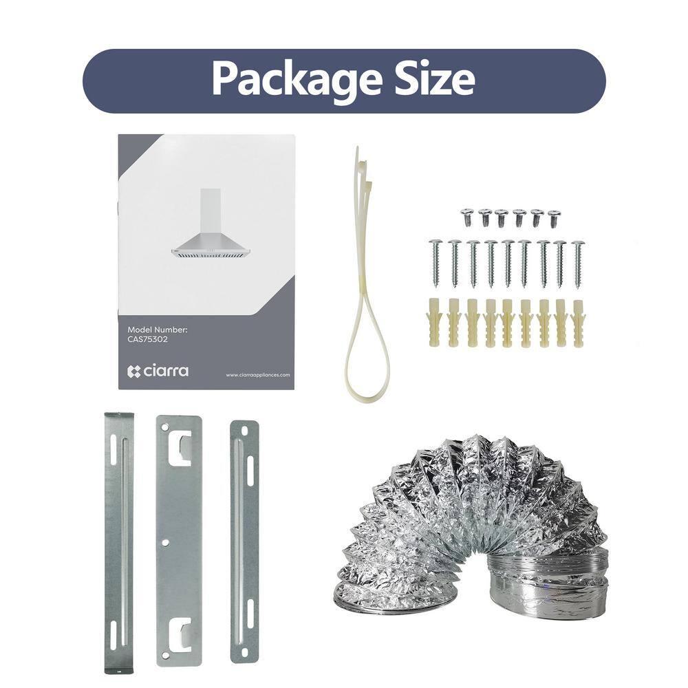 CIARRA Range Hood 30 inch Wall Mount Chimney Hood Range 450 CFM Ducted and Ductless Kitchen Hood Vent in Stainless Steel, CAS75302