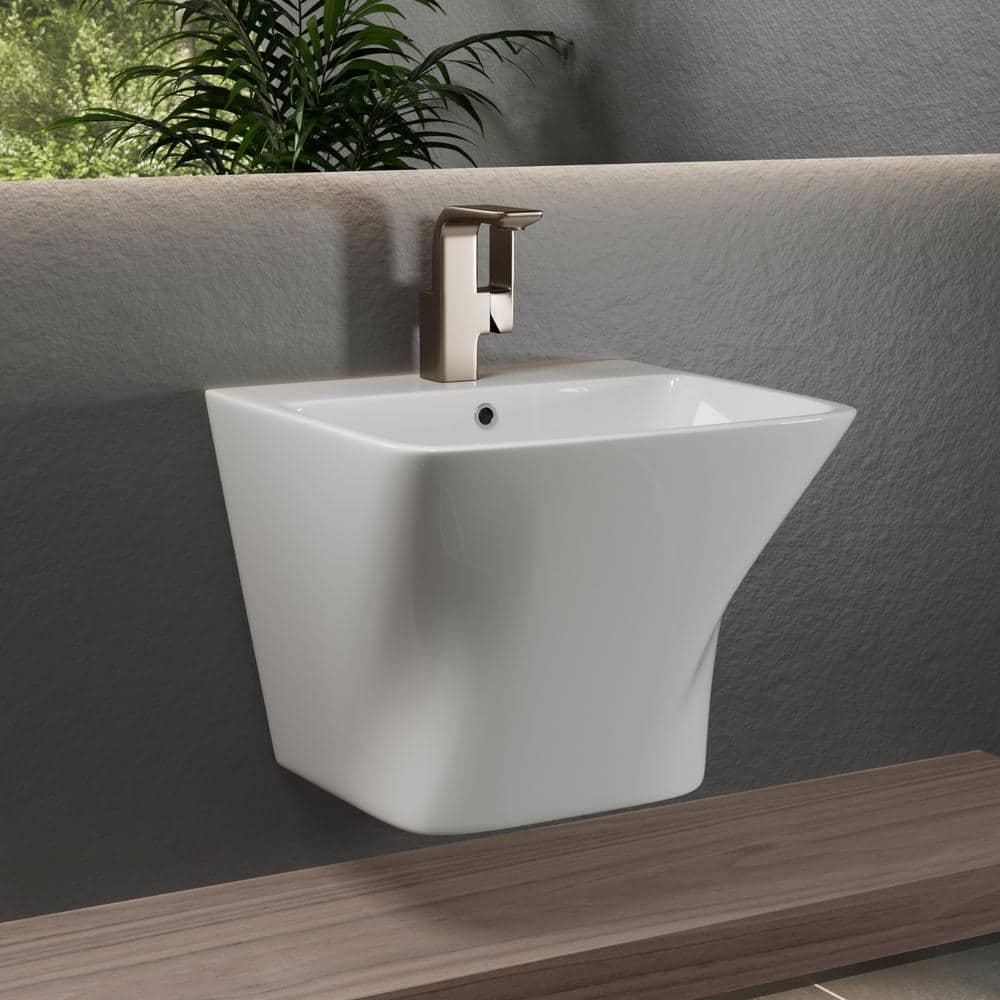 Los Flexi Wall Mount Sink with Overflow, Modern Floating Bathroom Vessel Sink, Single Faucet Hole, Pop-up Drain Included