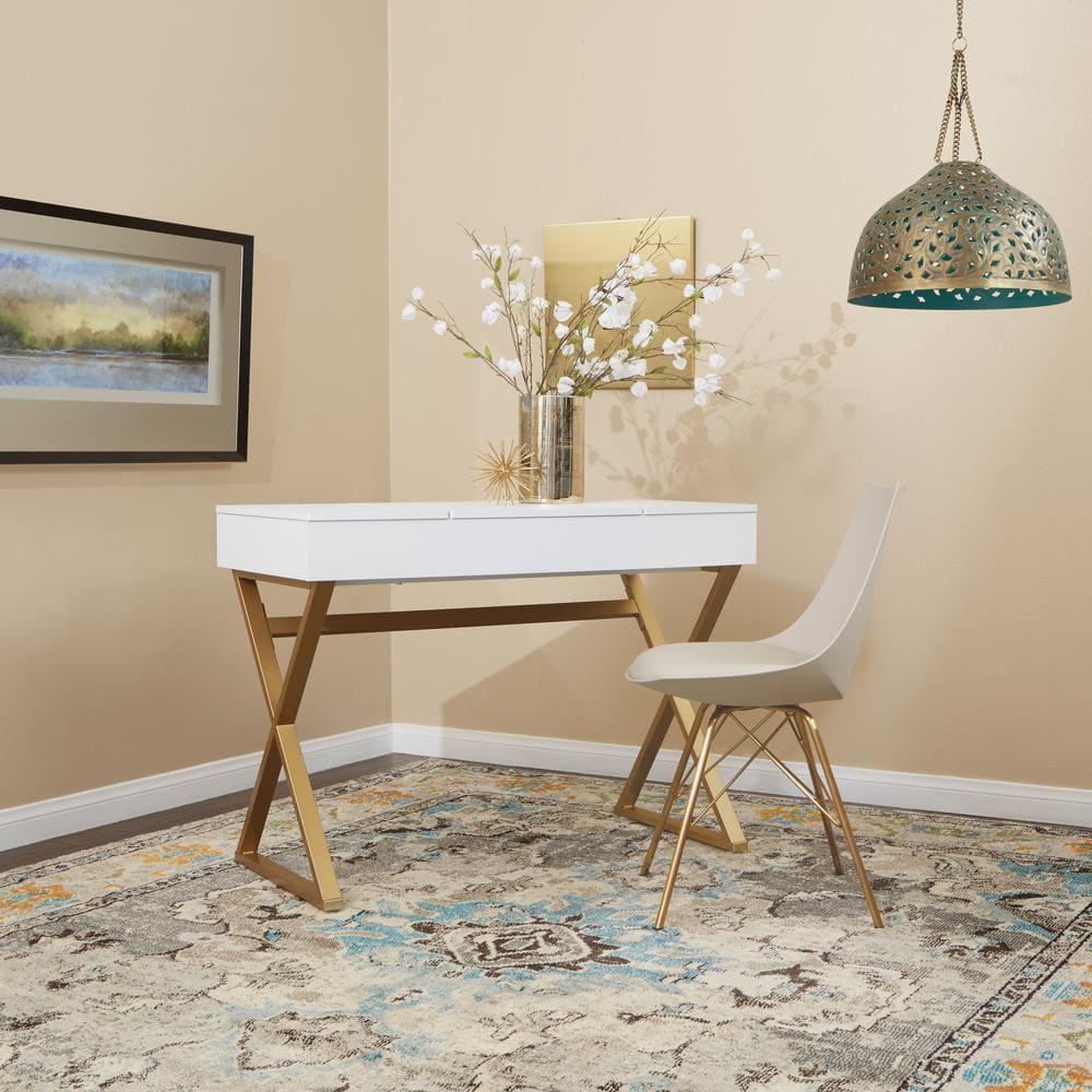 OSP Home Furnishings Oakley Chair in Cream Faux Leather with Gold Chrome Base