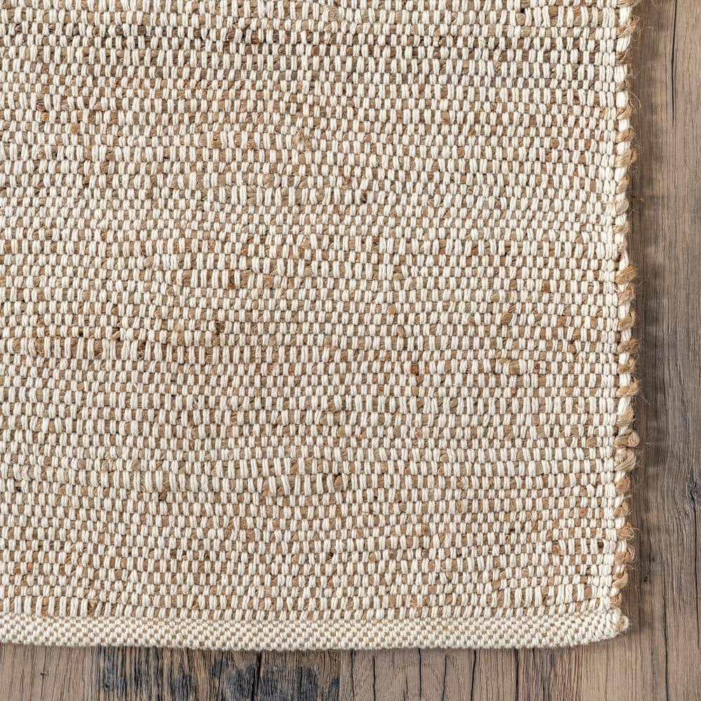 Nuloom 2x3 Elfriede Jute & Cotton Hand Woven Indoor Area Rug, Natural, Solid Rustic Farmhouse Style Natural Fiber Bedroom, Living Room,