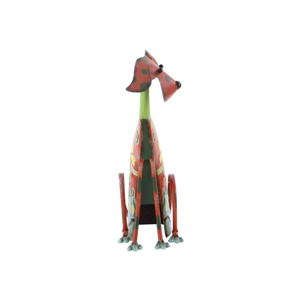 DecMode Eclectic Metal Indoor/Outdoor Multi Colored Dog Sculpture with Floral Design, 12"W x 17"H