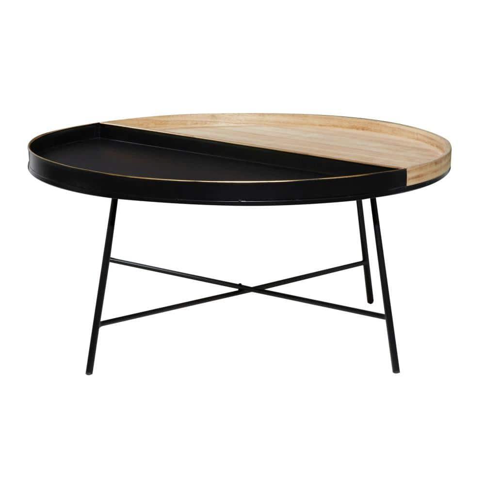 DecMode 38" x 18" Black Metal Split Coffee Table, 1-Piece
