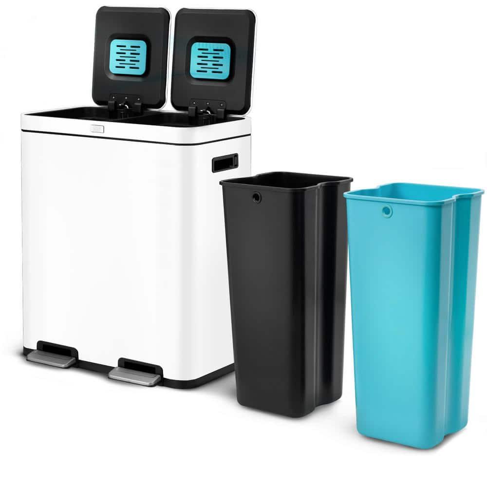 15.8 Gallon Stainless Steel Dual Kitchen Trash Can with CleanAura