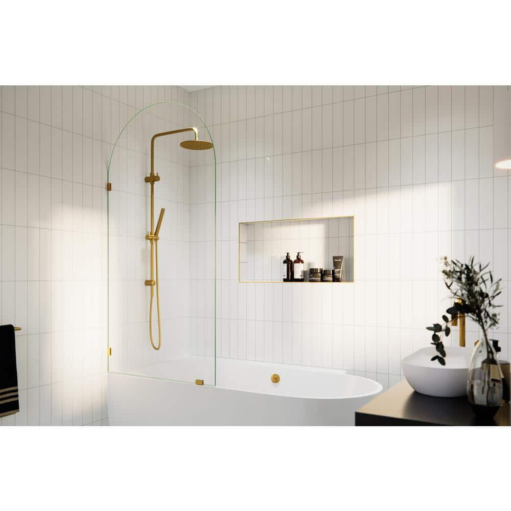Venus 34 in. x 66.75 in. Frameless Arched Single Fixed Bath Panel